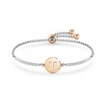 Milleluci Letter T Stainless Steel with White CZ & Rose Gold Bracelet