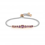 Milleluci Steel & Rose PVD plated Purple CZ Heart Bracelet