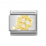 Nomination Stainless Steel, 18ct Gold CZ set White Four Leaf Clover Charm.