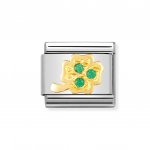 Nomination Stainless Steel, 18ct Gold CZ set Green Four Leaf Clover Charm.