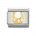 Nomination Stainless Steel, 18ct Gold CZ set White Danish Horseshoe Charm.