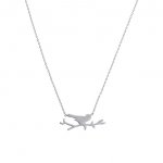 Silver Folded Birds on a Branch Necklet