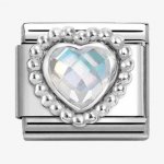 Nomination Silver White Heart shaped Faceted CZ Dots Edge Charm
