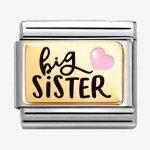 Nomination 18ct Gold Pink Heart BIG Sister Charm