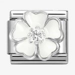 Nomination Silver White CZ & White Flower Charm