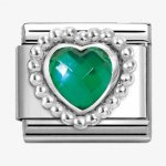 Nomination Silver Green Heart shaped Faceted CZ Dots Edge Charm