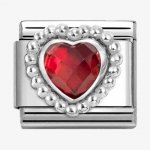 Nomination Silver Red Heart shaped Faceted CZ Dots Edge Charm