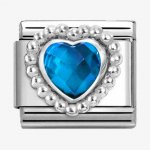 Nomination Silver Blue Heart shaped Faceted CZ Dots Edge Charm