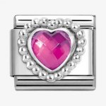 Nomination Silver Fuchsia Heart shaped Faceted CZ Dots Edge Charm