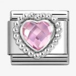 Nomination Silver Pink Heart shaped Faceted CZ Dots Edge Charm