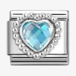 Nomination Silver Light Blue Heart shaped Faceted CZ Dots Edge Charm