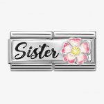 Nomination Double Silver CZ Pink & White Flower Sister Charm