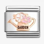 Nomination 9ct Rose Gold & Enamel Garden Watering Can with Flowers Charm