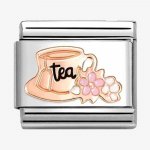 Nomination 9ct Rose Gold & Enamel Cup of Tea with Flowers Charm