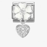 Nomination CLASSIC White Flower Heart Dropper Charm