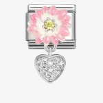 Nomination CLASSIC Pink & White Flower Heart Dropper Charm
