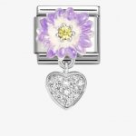 Nomination CLASSIC Lilac & White Daisy Heart Dropper Charm