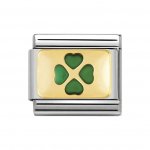 Nomination Enamel & 18ct Gold Green Four Leaf Clover Charm.