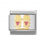 Nomination Enamel & 18ct Gold Pink Sisters Charm.