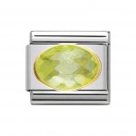 Nomination 18ct Gold CZ set Peridot Green Oval Faceted Charm.