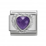 Nomination Silver Purple Heart shaped Faceted CZ Rope Edge Charm