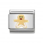 Nomination Stainless Steel, Enamel & 18ct Gingerbread Man Charm.