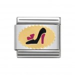 Nomination Stainless Steel, Enamel & 18ct Madame Black Shoes Charm.