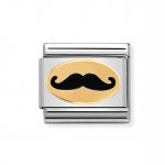 Nomination Stainless Steel, Enamel & 18ct Black Monsieur Mustache Charm.