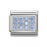 Nomination Silver  Cubic zirconia Light Blue Rectangualr Pave Classic Charm