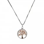 Azendi Sterling Silver Rose Gold CZ Tree of Life pendant on 18" Box chain