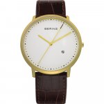 Gents Bering gold plated strap watch