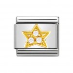 Nomination Stainless Steel, 18ct Gold CZ set White Star Charm.