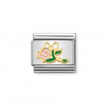 Nomination Stainless Steel, Enamel & 18ct Pink Roses Bunch Madame Monsieur Charm.