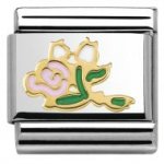 Nomination Stainless Steel, Enamel & 18ct Pink Roses Bunch Madame Monsieur Charm.