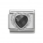 Nomination Silver Black Heart shaped Faceted CZ Charm