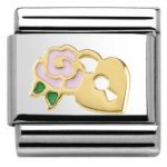 Nomination Stainless Steel, Enamel & 18ct Pink Rose Padlock Madame Monsieur Charm.