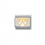 Nomination 18ct Gold Decorated Double Hearts Classic Charm