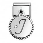 Nomination Drop CZ set Initial J Charm in Stainless Steel, CZ & Silver.