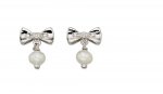 Silver D For Diamond Pearl Bow Earrings