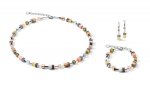 Necklace, Bracelet & Earrings Set GeoCUBEÂ® medium olive-peach
