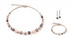Necklet, Bracelet & Earring set GeoCUBEÂ® big Gemstones, SwarovskiÂ® Crystals & stainless steel rose gold brown