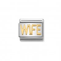 Nomination 18ct Gold WIFE writings Charm.
