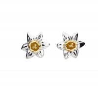 Silver Narcissus December Birthday Flower Earrings