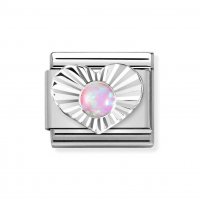Nomination Silver Heart shaped Pink Opal Charm