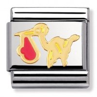 Nomination 18ct & Enamel Pink Stork Charm.