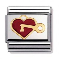 Nomination Stainless Steel, 18ct & Enamel Red Heart With Key Charm.