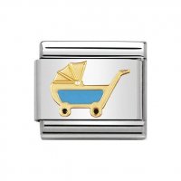 Nomination 18ct & Enamel Blue Baby Carriage Charm.
