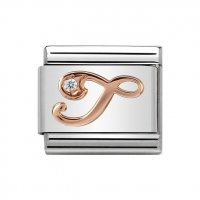 Nomination 9ct Rose Gold CZ set Initial T Charm.