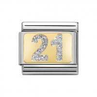 Nomination 18ct Gold 21 Twenty One Glitter Plate Charm.