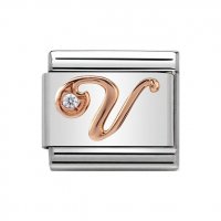 Nomination 9ct Rose Gold CZ set Initial V Charm.